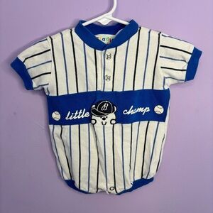 VINTAGE CRADLE TOGS BASEBALL BEAR STRIPED ROMPER OUTFIT SIZE 6/9 MONTHS